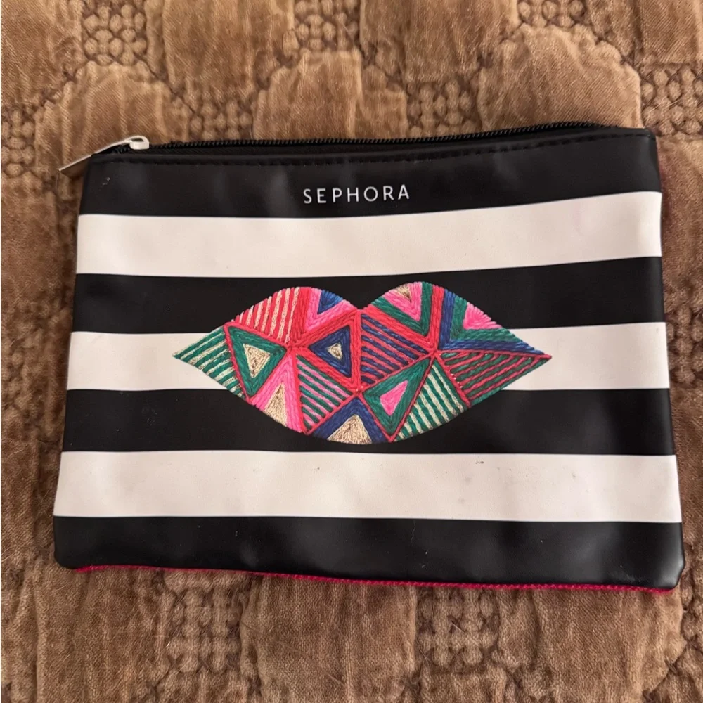 Sephora Striped Pouch with Vibrant Lip Design